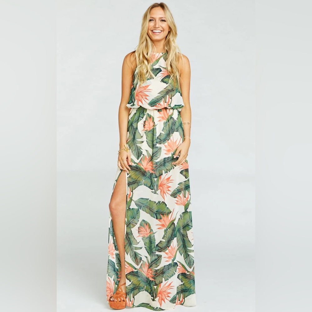 Show Me Your Mumu Heather Halter dress, Tropical Print, Full length, Size small